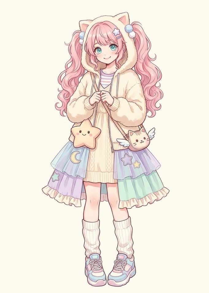 Cute Anime Girl in Pastel Outfit