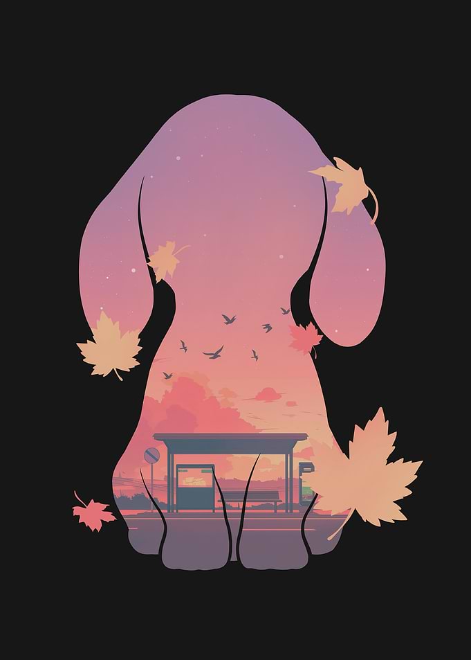 Autumn Sunset Cute Puppy Dog