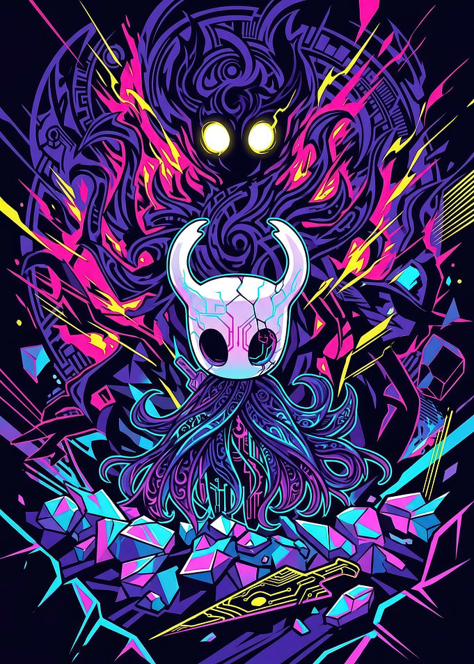 Hollow Knight Cyberpunk Neon Illustration