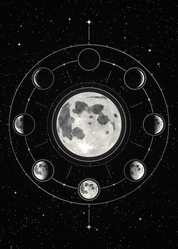 Moon Phase Circle Lunar Cycle Celestial Art