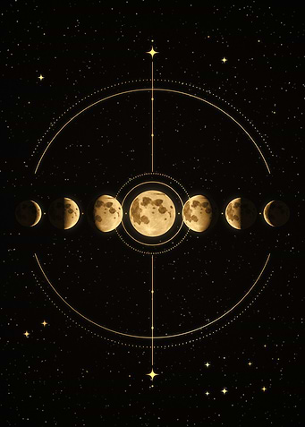 Golden Moon Phases Line Celestial Wall Art