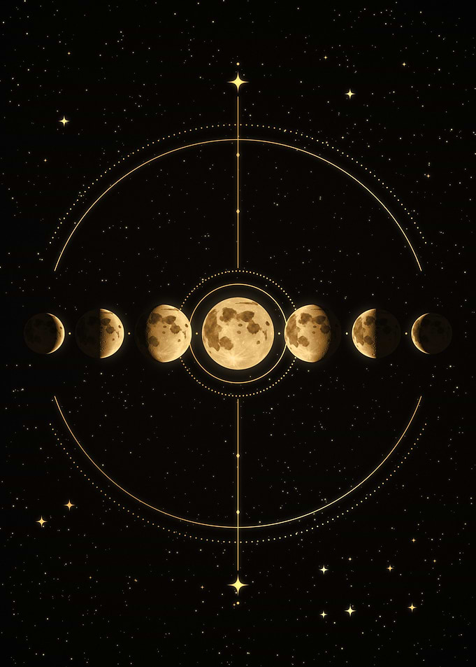 Golden Moon Phases Line Celestial Wall Art