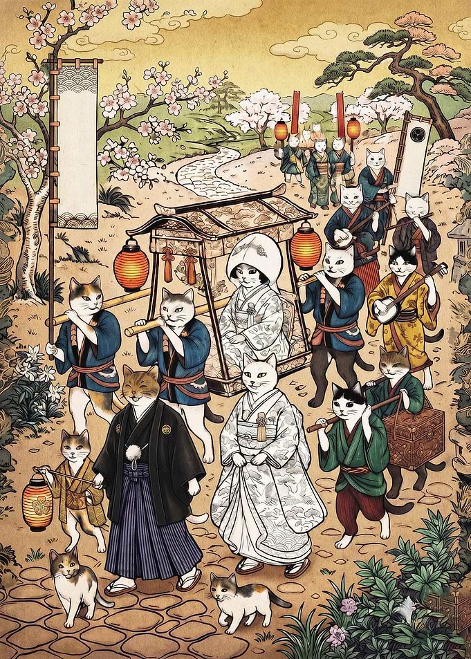 Cat Wedding Ukiyo-e Japanese Art