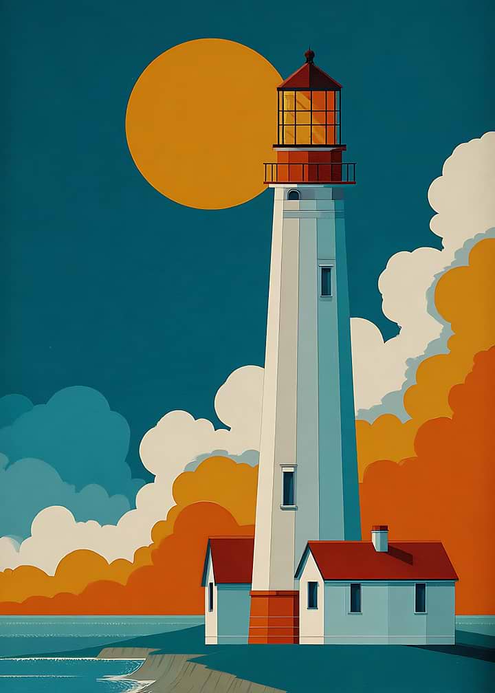 Minimalist Lighthouse at Sunset