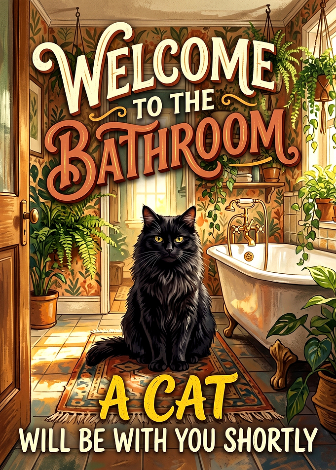 Welcome to the Bathroom Cat Sign