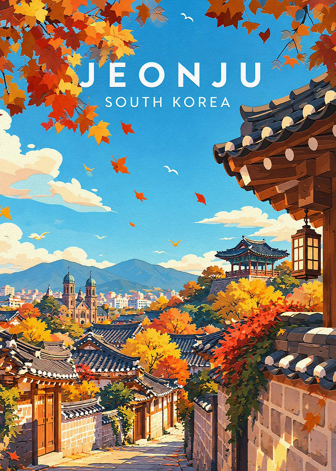 Jeonju South Korea Autumn Travel Poster