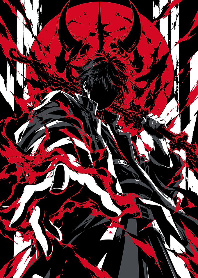 Dark Anime Warrior with Red Aura