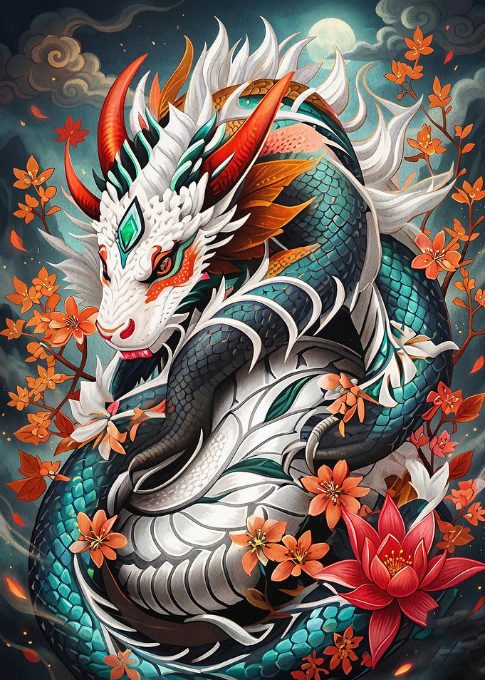 Dragon Floral Fantasy Art Poster