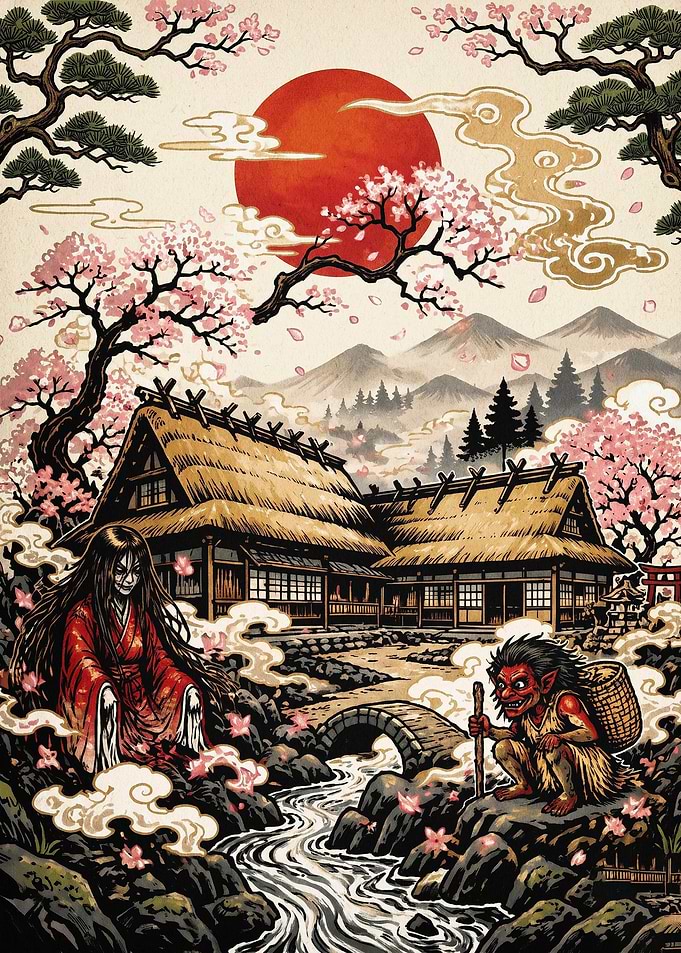 Japanese Demon Village Art Poster