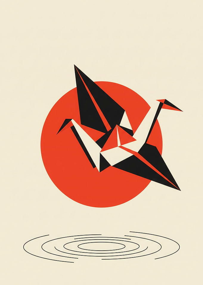 Minimalist Origami Crane and Sun