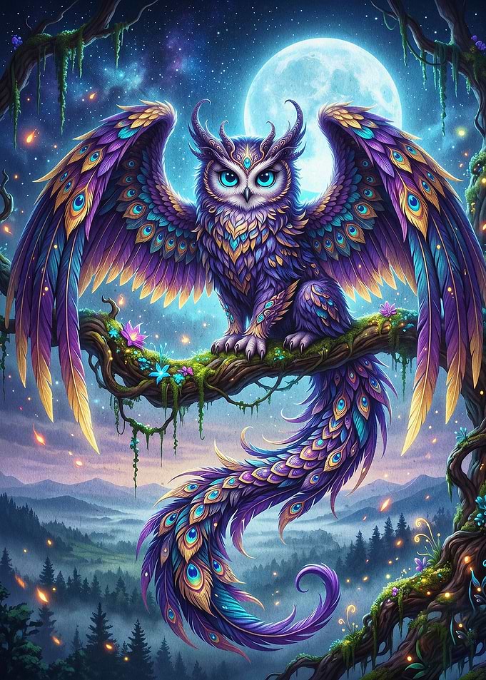 Owl Dragon Fantasy Art Poster