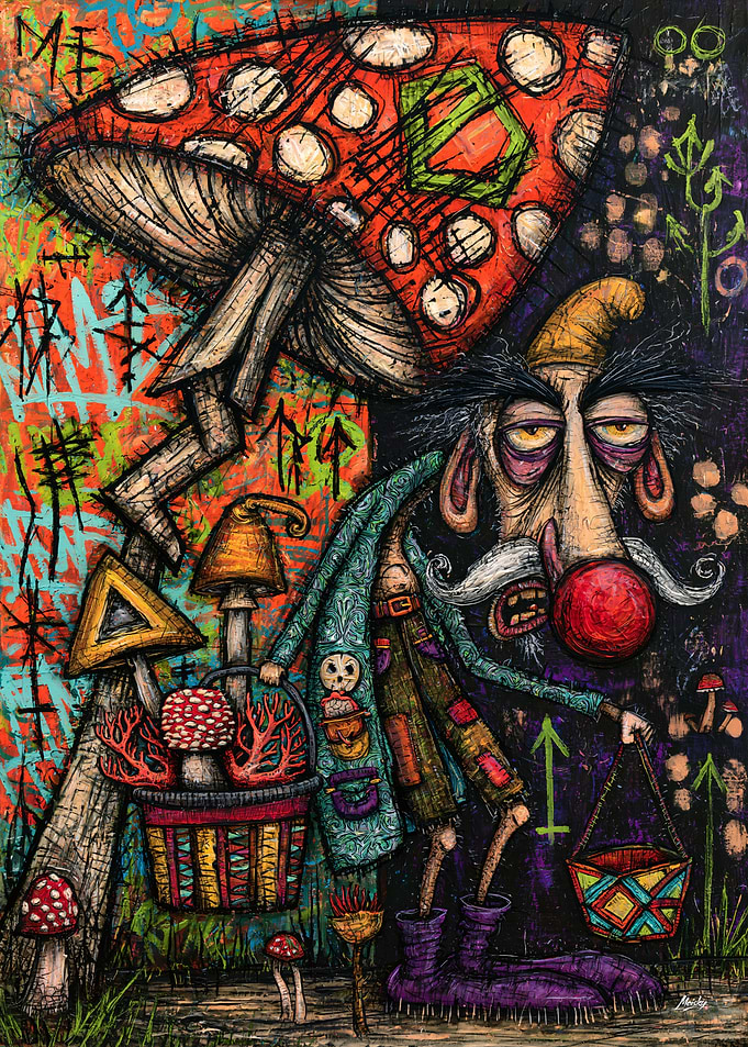 Grumpy Mushroom Forager - Grotesque Woodland Art