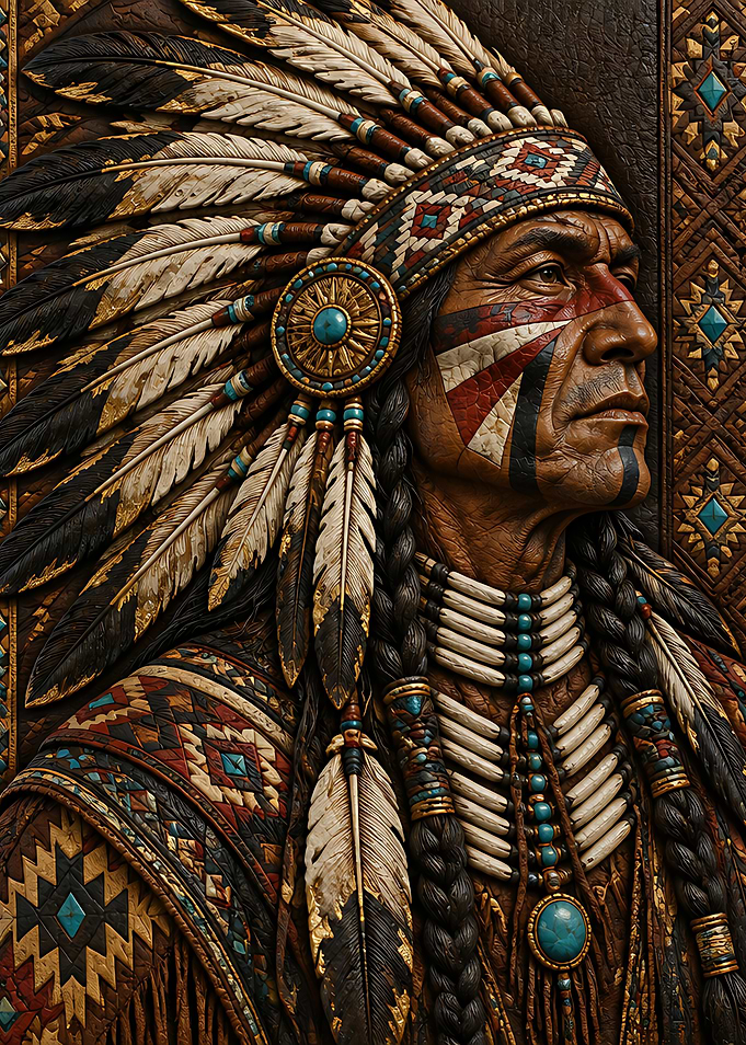 Native American Chief Portrait Relief