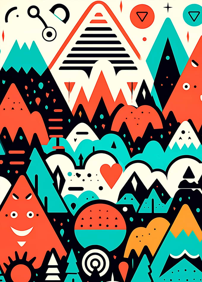 Abstract Geometric Mountain Landscape Illustration