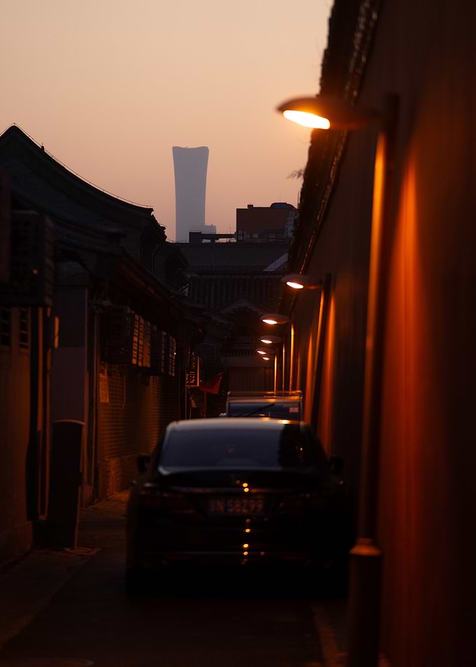 Beijing Hutong Alley at Sunset