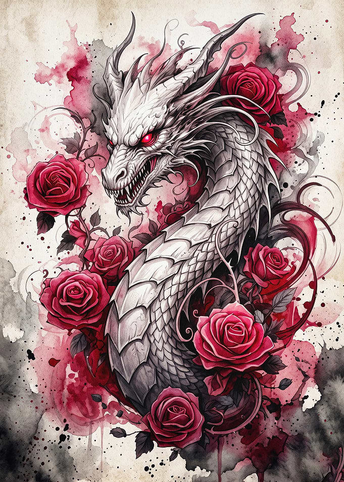 Dragon Rose Gothic Watercolor Art