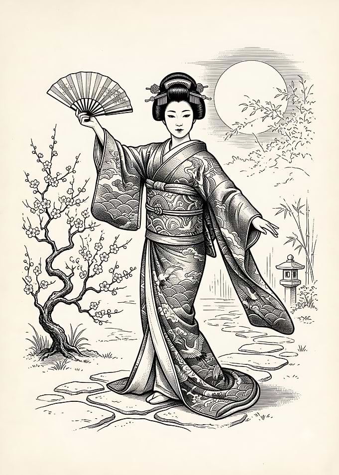 Elegant Geisha in Traditional Kimono
