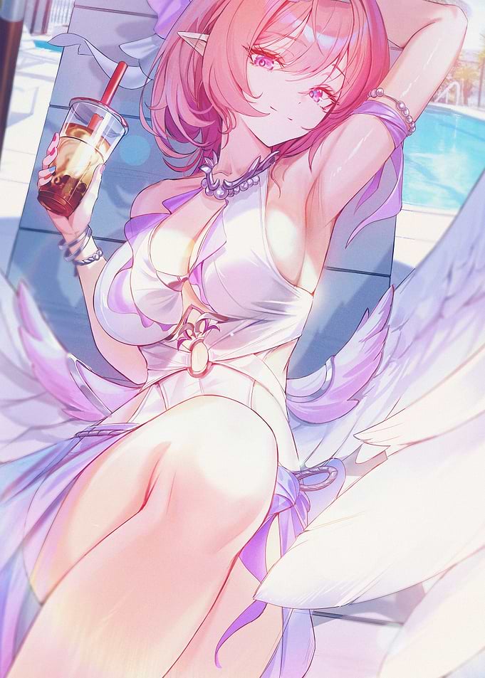 Anime Girl with Wings by Pool