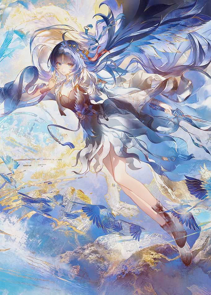Ethereal Anime Girl with Blue Birds
