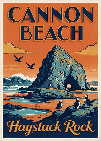 Cannon Beach Haystack Rock Travel Poster