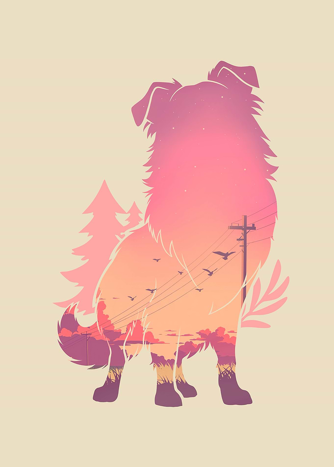 Golden Retriever Dog Sunset Japanese