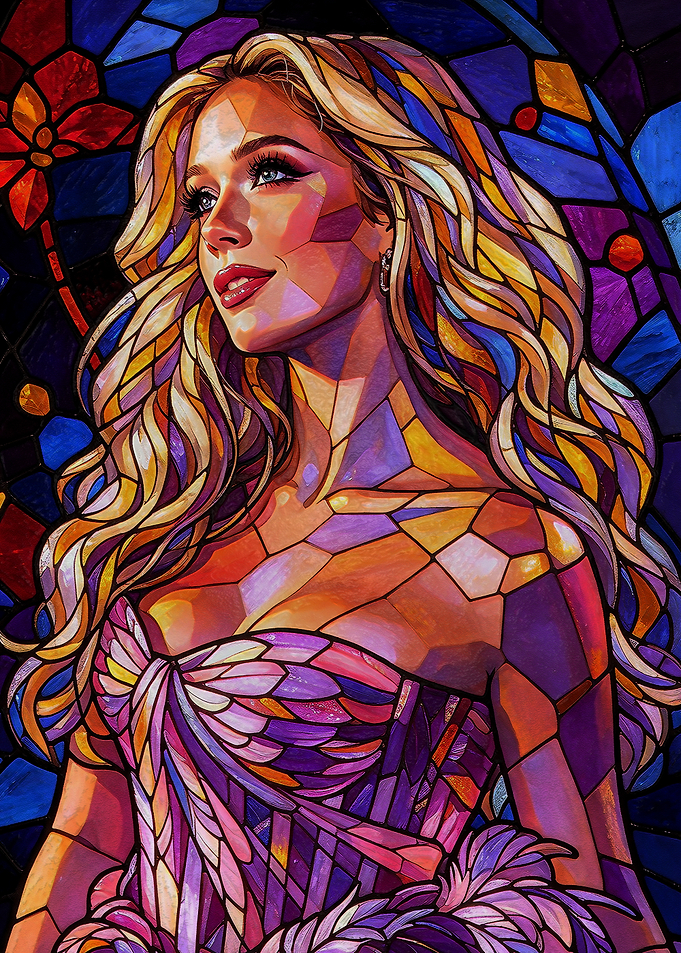 Stained Glass Portrait of Blonde Woman