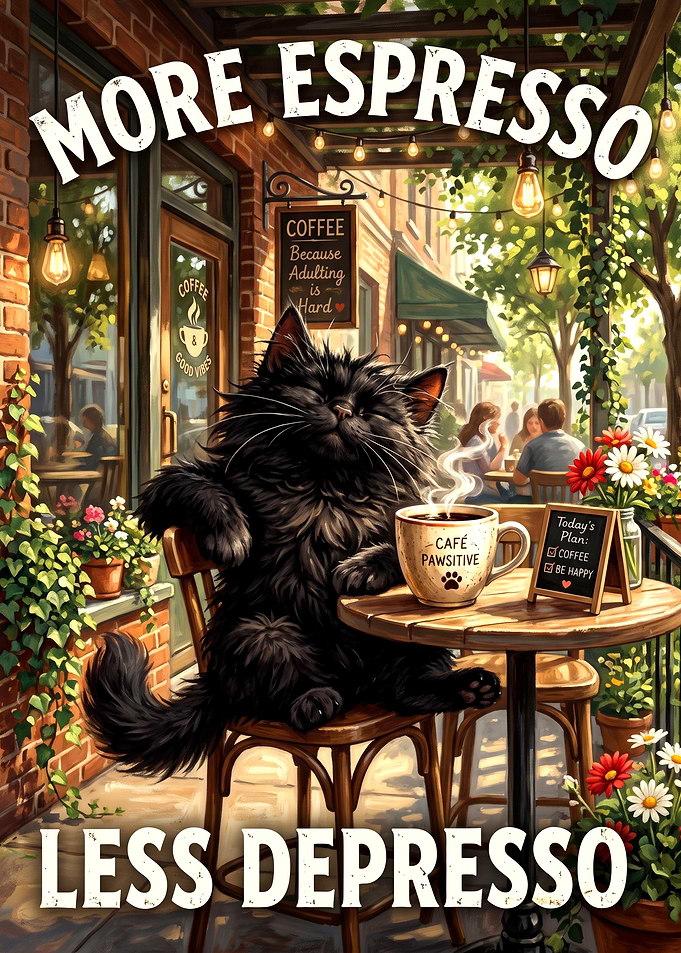 More Espresso Less Depresso Cat Poster