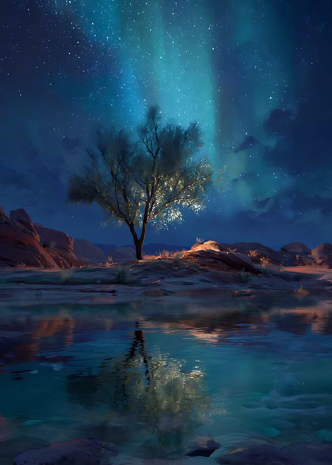 Glowing Tree Under Northern Lights