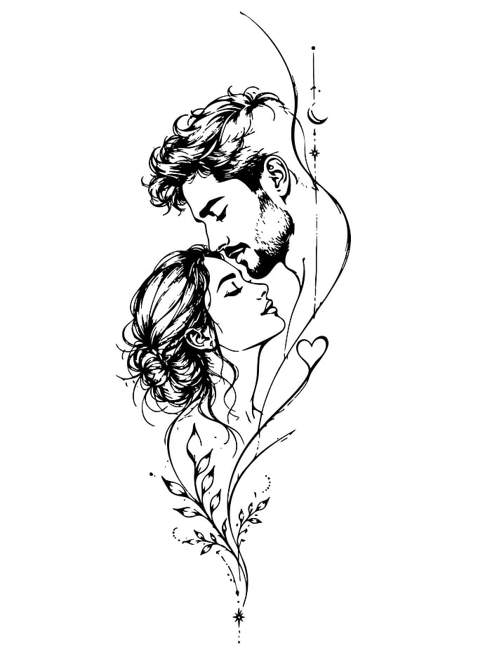 Romantic Couple Line Art Tattoo Design