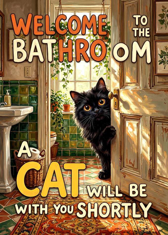 Funny Bathroom Cat Sign