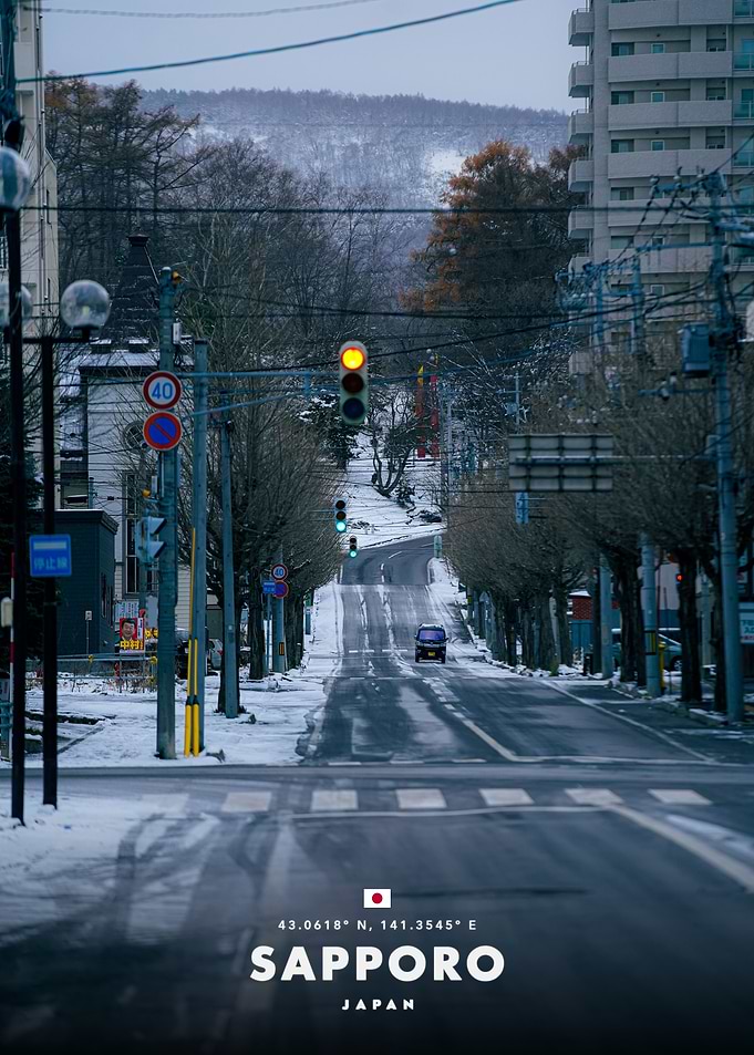 Winter Street Scene in Sapporo Japan