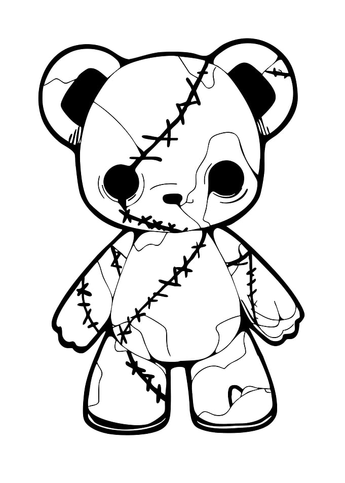 Stitched Patchwork Teddy Bear Line Art
