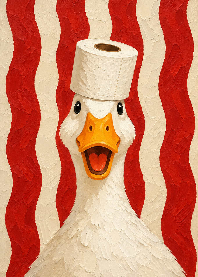 Goose Wearing Toilet Paper Hat