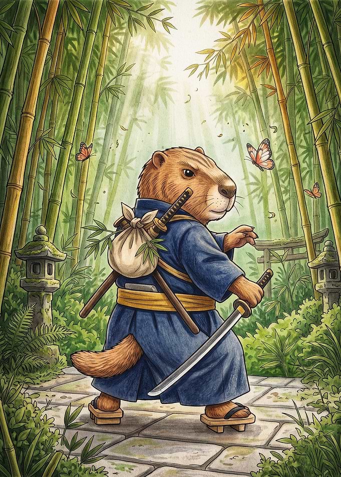 Samurai Marmot Bamboo Forest Art