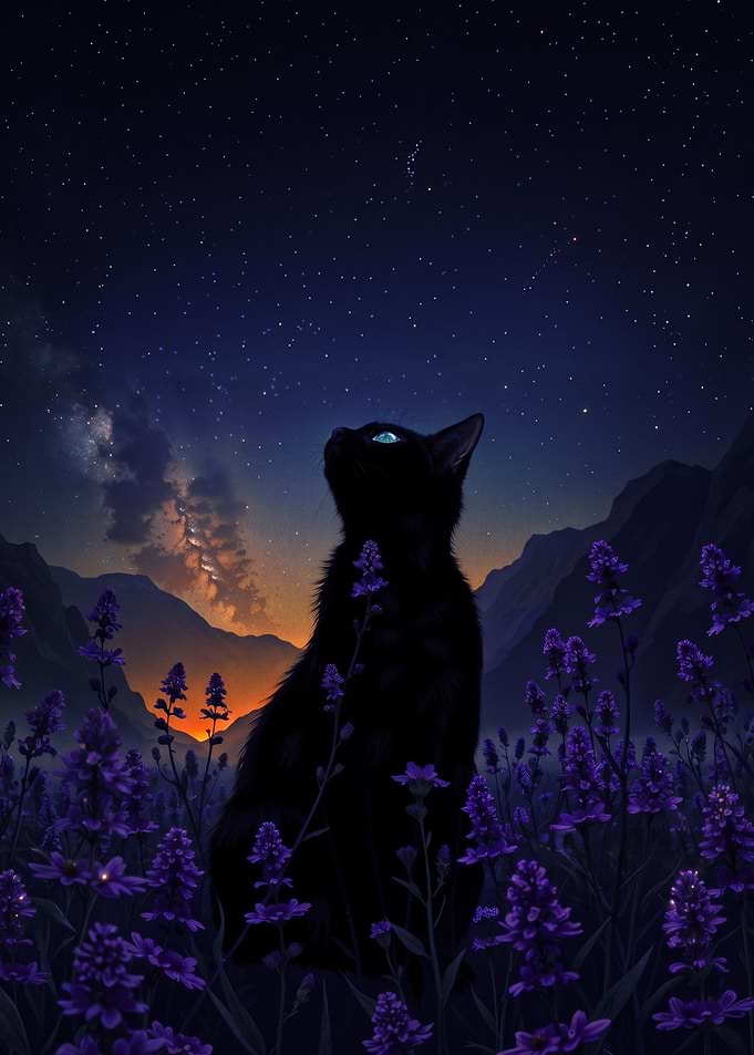 Black Cat in Lavender Field