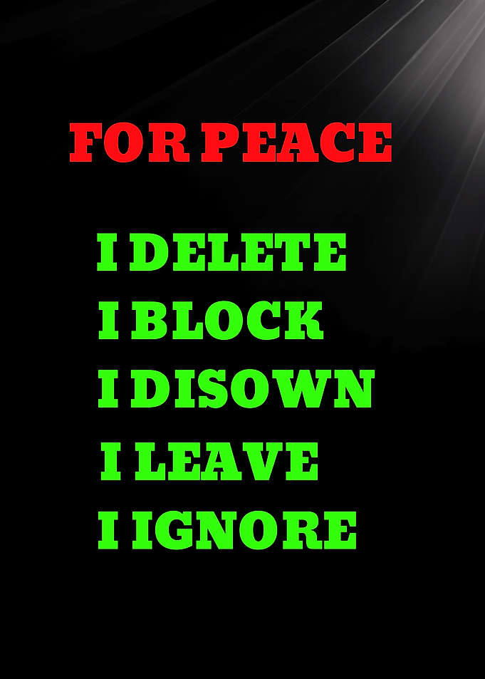 I DELETE', 'I BLOCK', 'I DISOWN - For Peace Text Art Poster