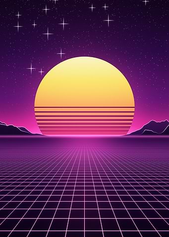 Synthwave Neon Sun Over Retro Grid Poster