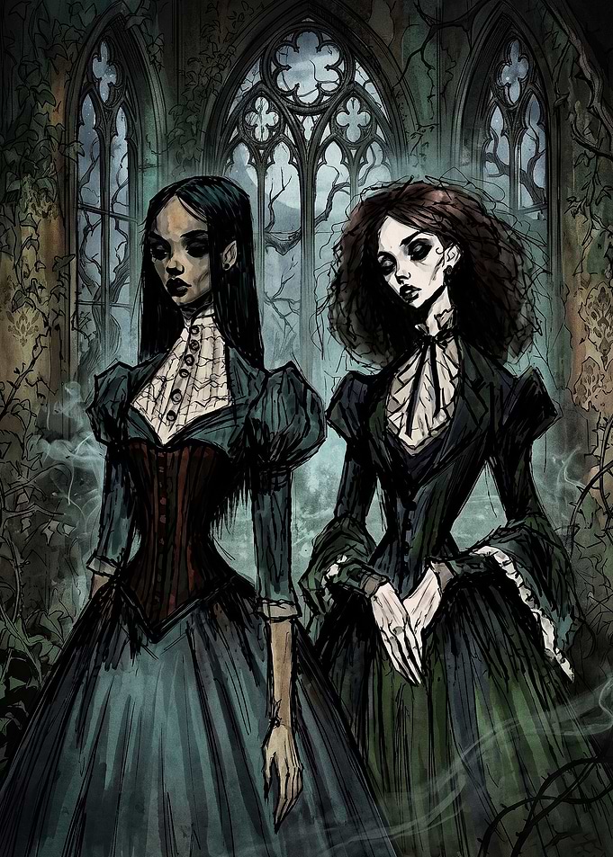 Gothic Victorian Sisters in Haunted Mansion