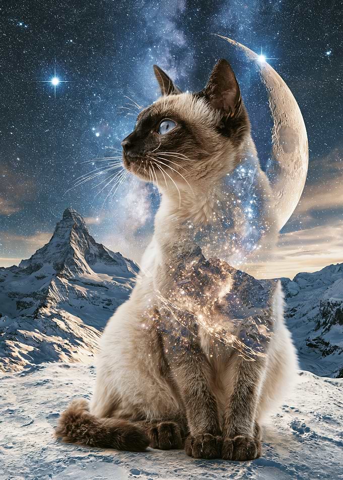 Cosmic Siamese Cat Mountain Landscape