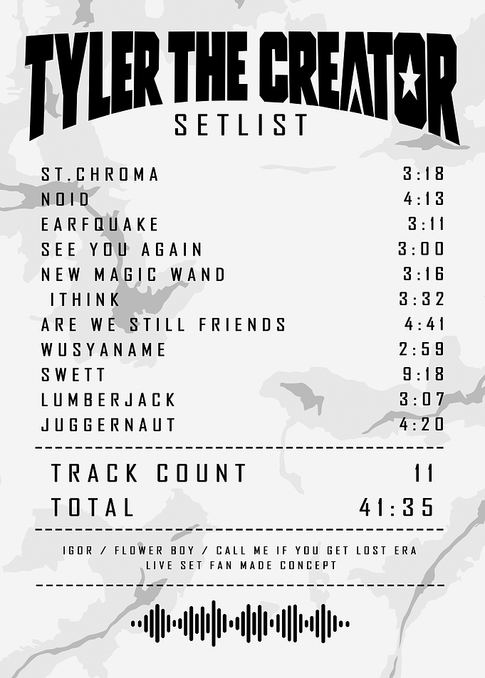 Tyler The Creator Fan Made Setlist