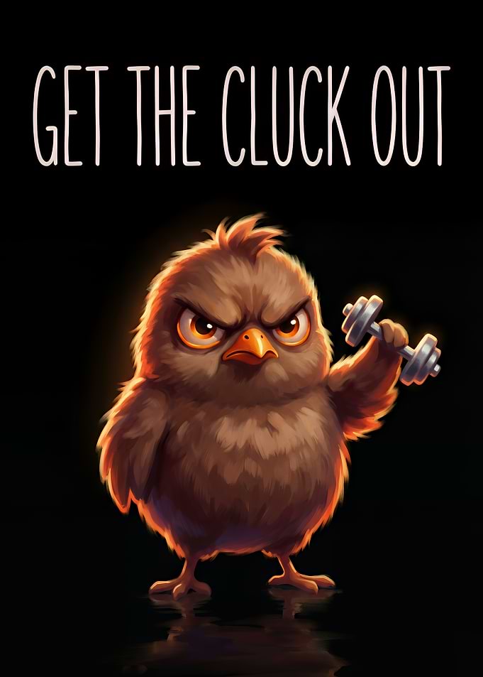 Angry Chick Lifting Dumbbell