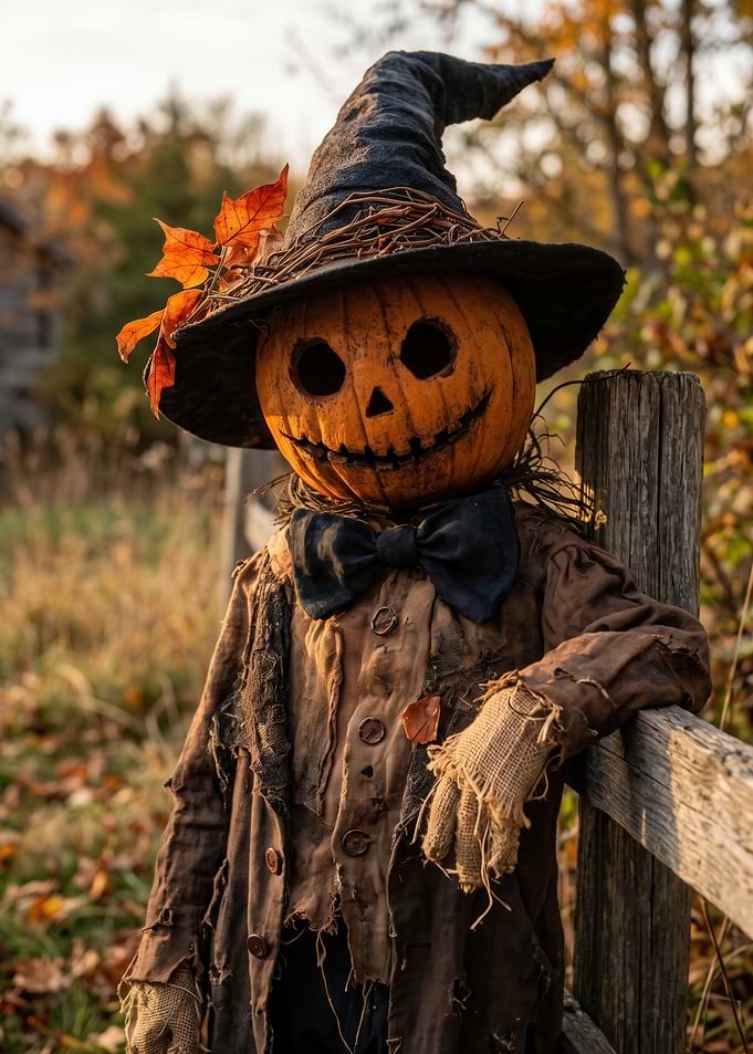Spooky Pumpkin Scarecrow Halloween Figure
