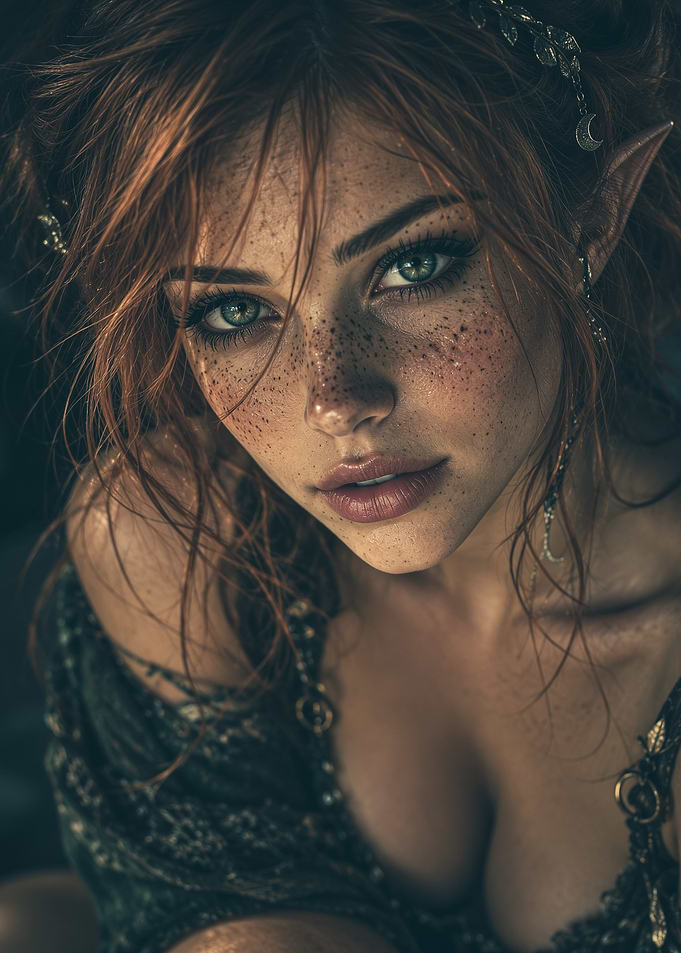 Enchanting Elf Portrait with Freckles