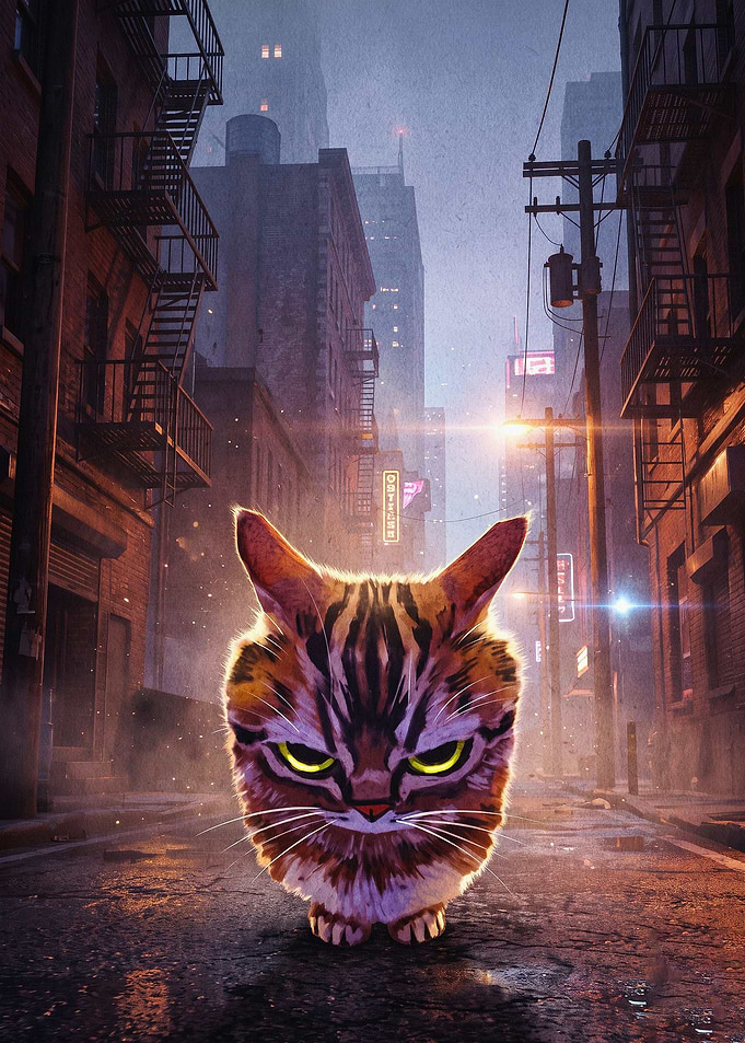 Cat City Alley Urban Art Poster