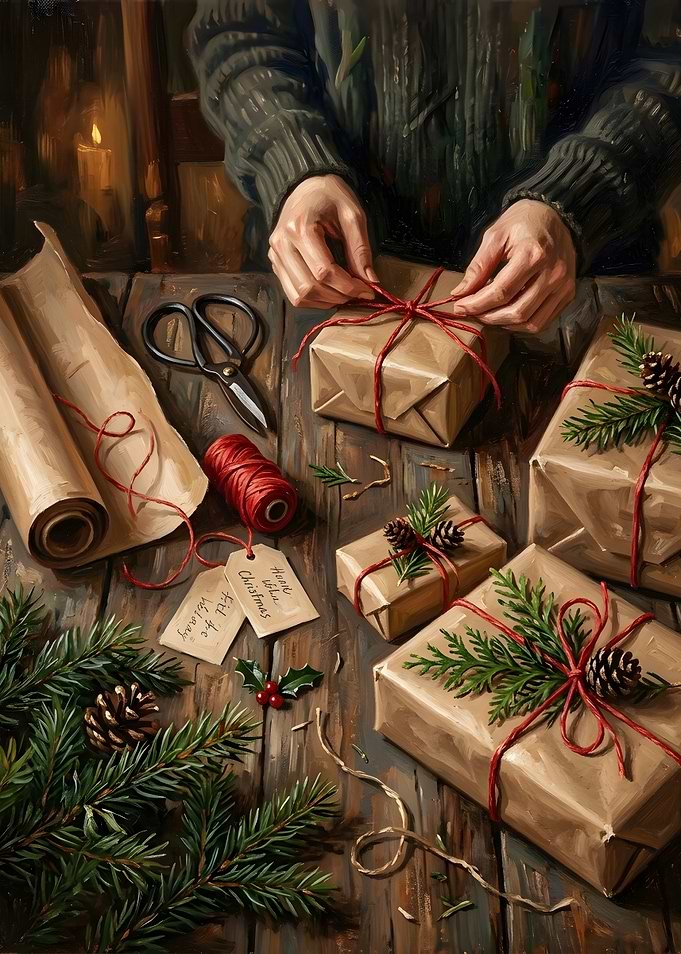 Wrapping Christmas Gifts Merry Xmas
