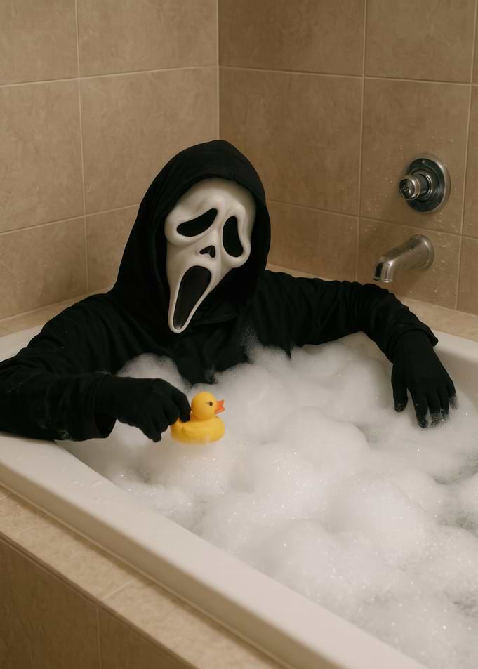 Ghostface relaxing in a bubble bath