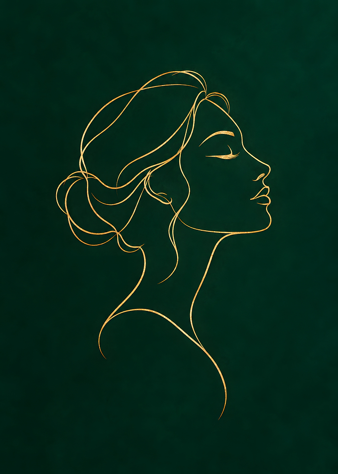 Golden Line Art Elegant Woman Profile