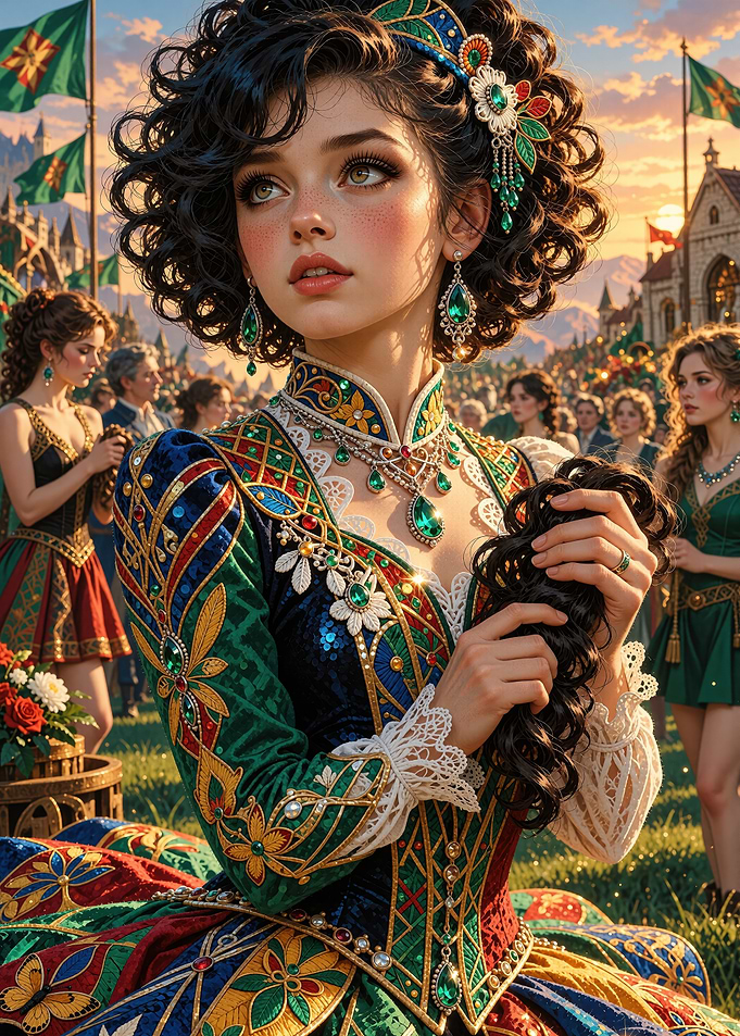 Elegant Woman in Ornate Renaissance Gown