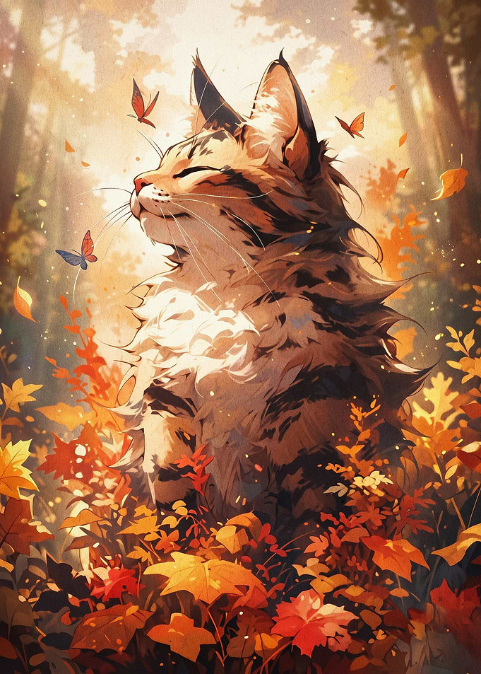 Cat Autumn Forest Fantasy Art