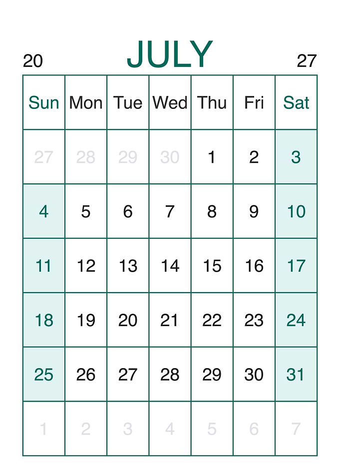 Minimalist July 2027 Calendar Page